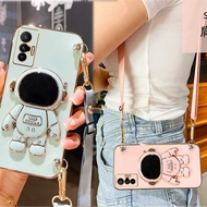 Vivo X80 X70 X60 Pro Plus X70T X Note Plating Astronaut Stand Holder Phone Case Vivo X80pro X70pro Plus Xnote Crossbody Lanyard Candy Color Electroplated Soft Silicon