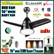Elmark Ceiling Fan BEE Fan 36 inch LED Light Ceiling Fan with  with Remote Control (3 blades) GM