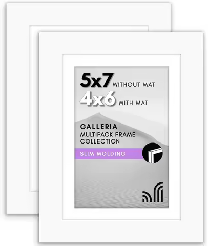 5x7 Picture Frame with Polished Plexiglass - Set of 2 - Use as 4x6 Frame with Mat or Display 5x7 Pho