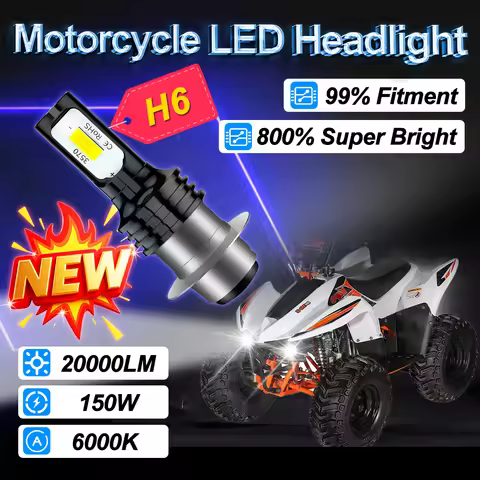 1X 2X H6 20000LM BA20D LED Headlight Ampoule 150W Hi-Lo Beam Light Lamp Bulb Motorcycle Auxiliary Li