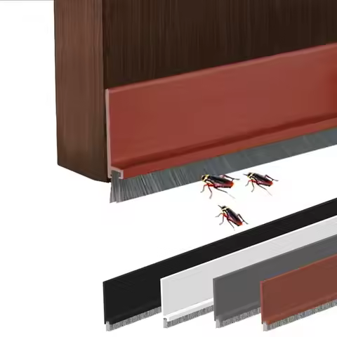 Door Seal Draft Stopper with Brush Reduce Noise, Rubber Door Sweep Breeze Blocker, Adjustable Under 