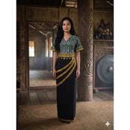 BORNEO DRESS TATING LOCENG CORAK PUA KUMBU TWO TONE DRESS DINNER DRESS BORNEO DRESS LACE GOLD