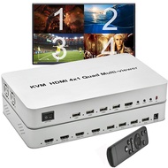 4 Ports Quad HDMI KVM Multi-Viewer 1080P HDMI KVM Screen multiviewer Switcher with USB KVM Shares 4 USB mouse keyboard on 4 PC