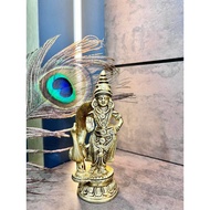 Brass Lord Murugan Statue ( Size Length 2.5 Width 2 and Height 6 Inches, Vel Height 4 Inch )