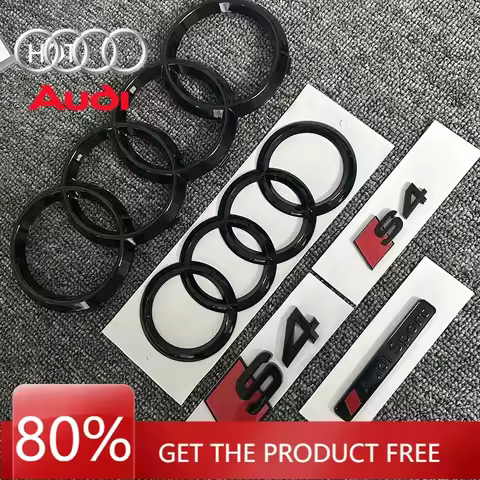 2026 Hot Interior Stickers 2PCS 4Ring logo ABS Black Car Hood Front Grill Emblem Rear Trunk Badge St