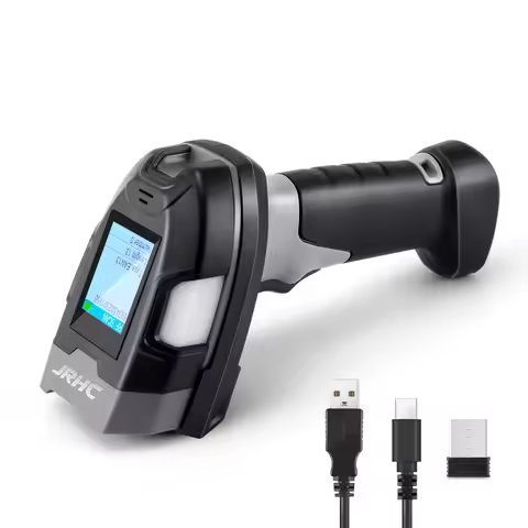 JRHC Wireless Barcode Scanner 1D Laser Handheld Barcode Reader with Display 2.4G Bluetooth Wireless 