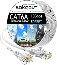 Cat6a Ethernet Cable Slim 50ft Outdoor&Indoor, 28AWG Pure Copper Cat6 Internet Cable for Waterproof 
