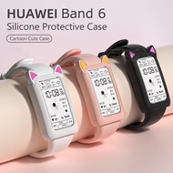 Cartoon Cute Cat Ear Silicone Case for Huawei Band 6 Protective Case TPU Soft Cover for Honor Band 6