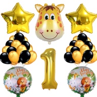 27pcs Set Safari Theme Party Decorations Large Giraffe Head Balloon Black Gold Balloon Gold Star Bal