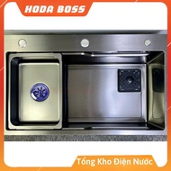 Chậu rửa bát 1 hố HODABOSS-INOX 304 mạ tĩnh điện titan cao cấp bồn rửa chén 1 ngăn lớn kèm vòi thác 