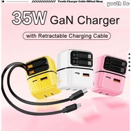35W Fast Charging GaN Charger USB+Type C Phone Charger with 70cm Extendable Cable Portable Power Ada