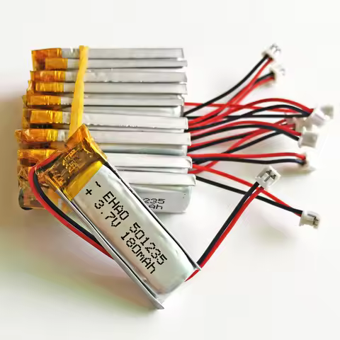 10 PCS 3.7V 180mAh Lithium Polymer LiPo Rechargeable Battery 501235 + JST 1.25mm 2Pin plug For Mp3 B