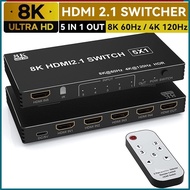 8K 60Hz HDMI2.1 Switch 4x1 3x1 5x1 4K 120Hz HDMI Switch Selector Hub 4 in 1 out With IR Remote 8K 48Gbps for Game Console TV Projector