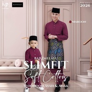 QAYRAA 2026🪔Maroon Baju Melayu Soft Cotton Slim Fit Cekak Musang Ayah dan Anak Sedondon Family Set -