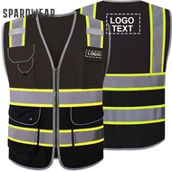 Custom Logo Black Workwear Vest Working Clothes for Men Women Construction Hi Vis Work Vest with Poc