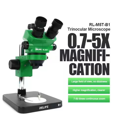 RELIFE RL-M5T-B1 0.7-5.0X Trinocular HD Stereo Microscope Continuous Zoom Focus HD Wide Angle Mobile