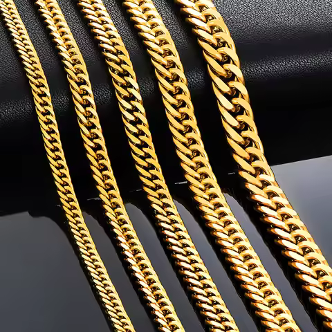 4.8mm/5.8mm/6.6mm/7.5mm/9.2mm Gold Color Stainless Steel Cuban Link Chains Classic Men Boy Curb Chun