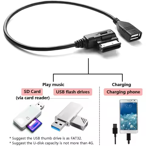 Audio AUX Adapter Data Wire MDI MMI AMI To USB Female Interface Music Media Adapter for Audi A6L Q5 