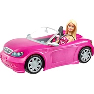 Barbie Playset with Sparkly Pink 2-Seater Toy Convertible Car Feature Glam Details