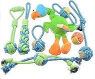 YGLALAYG Squeaky Indestructible Small Dog Toy Pack Tug of War Rope Chew for Teething Balls Bones(Green)