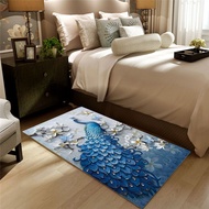 80X120CM Jixiang 3D Peacock Carpet Waterproof Floor Mat Chinese Style Bedroom Anti-slip Rugs in Front of Bed