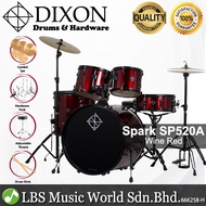 Dixon Spark Drum Set Complete Standard 5 Piece Drum Kit Bundle Misty Wine Red