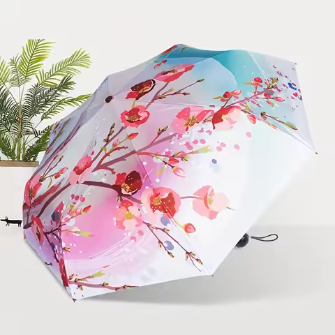 Peach blossom 8 bone folding umbrella ladies creative arts small fresh Sun silver glue sunscreen man