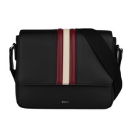 【BALLY】Mythos 紅白條紋再生牛皮翻蓋郵差包(黑色)/ 平行輸入