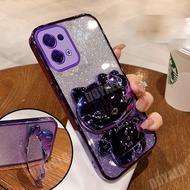 Luxury Casing for OPPO Reno 8 5g 2022 RENO8 PRO 5G 2022 Case with Lovely Cute 3D Plating Kitty Cat Holder Stand Mirror Case for Girls Bling Glitter Cover