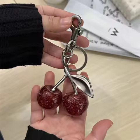 Classic Crystal Red Cherry Pendant Decoration For Coach Handbag Shoulder Bags Women's Keychain Bag C