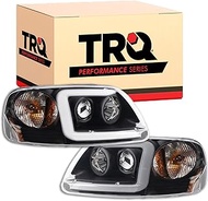 TRQ Performance Driver and Passenger Side Headlight Assembly Set Projector Black Housing Clear Lens 