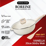 BOREINE Vanella Non Stick Granite 30cm Stirfry Wok Deep Fry Pan Kuali Batu Granite Original