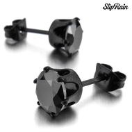 [SR]1Pc Punk Men Women 6/8mm Black Six Claw Cubic Zirconia Stud Earrings Jewelry
