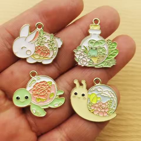 10pcs Rabbit Frog Turtle Snail Charm for Jewelry Making Enamel Necklace Bracelet Earring Phone Penda