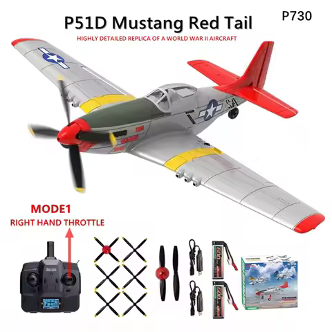 P51D Mustang Red Tail RC Airplane 5CH Control Mode1 (Right Hand Throttle) RTF 1406 Brushless Motor O
