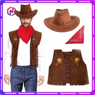 Festival Cowboy Halloween Costume Cowboy Vest Hat Set Adult Kids Cowboy Outfit Cowboy Costume