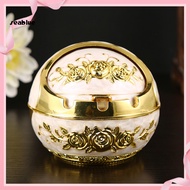 [SE] Rose Flower Pattern Ash Tray with Lid Windproof Zinc Alloy Smoking Ashtray for Living Room