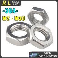 [RL] M2-M30 Jam Nut 304 Stainless Steel Thin Hex Nuts M3 M4 M5 M6 M8 M10 M12 M14 M16 M18 M20 M22 M24
