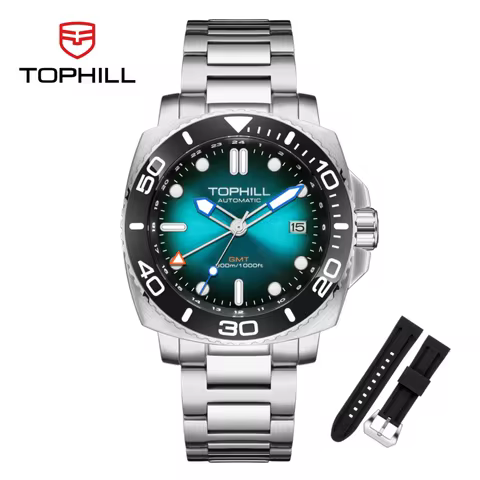 TOPHILL 43mm NH34 GMT Men Watch Automatic Mechanical Wristwatch 300M Dive Sapphire Ceramic Bezel Lux