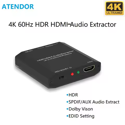 V2.0 HDMI-compatible Audio Extractor 4K60Hz SPDIF 5.1 3.5mm Audio Output EDID Setting HDR Dolby Visi