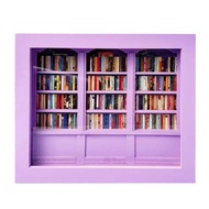 Anxiety Relief Mini Bookshelf Wooden Miniature Simulated Bookshelf with 200 Pcs Mini Book Stress Rel