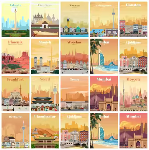 AZQSD Full Kits Diamond Embroidery City Landscape Postcard Picture Rhinestones Diamond Painting 5d B