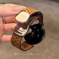 适用华为疯马纹镂空圆滑磁吸皮质手表表带watch4watch5GT5GT6pro Suitable for Huawei Crazy Horse Pattern Hollow Sleek Magnet