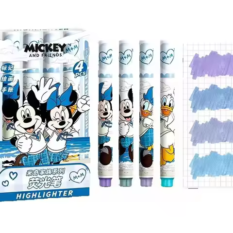 4 Colors Per Box, Disney Cute Stitch Highlighter Pens, Scrapbook & Drawing Stationery, School Office