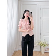 Áo kiểu nữ dáng ngắn cổ nơ phối voan thời trang - Eden Fashion Store - ASM245