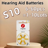 6-60PCS Signia Hearing Aid Batteries Size 10 S10 A10 ZA10 PR70 A10,Signia Hearing Aid Zinc Air 10 Ba