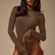 Fitted Long Sleeve Crewneck Polyamide Top Winter Cosy Lounge Cute Sexy Everyday Lounge Essential