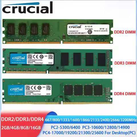 Crucial Memoria DDR4 DDR3 DDR2 2GB 4GB 8GB 16GB 32GB 3200MHz 2666 2133 2400 1866 1600 1333 667 800MH