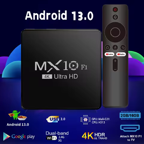 Android Smart TV Box Allwinner H313 MX10 F1 Cortex™-A53 Android 13 Set-Top TV Box Build in Wi-Fi 2.4