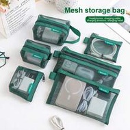 1PC/6PCS Transparent Mesh Storage Bag, Data Cable Digital Bag, Change Bag, Card Key, Bus Card, Headp